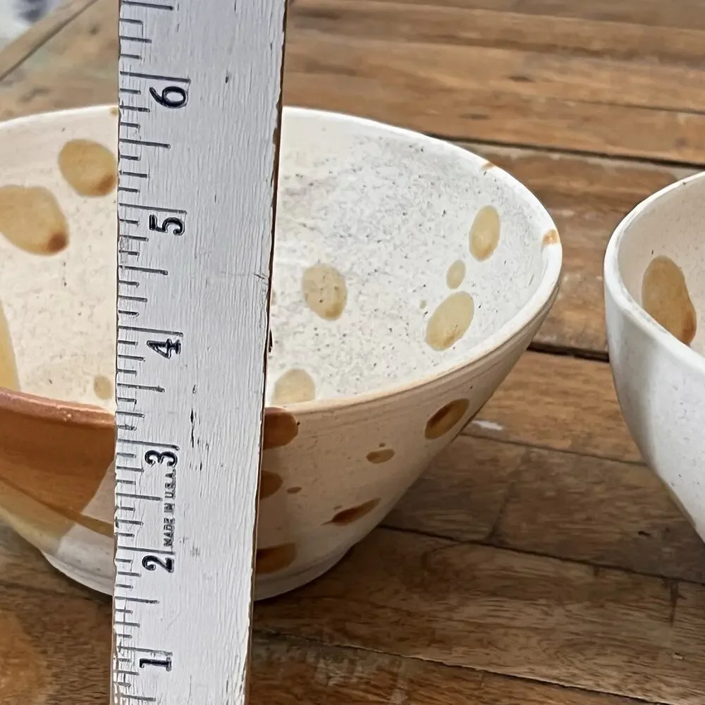 Studio Pottery Ceramic Bowl Beige & Brown Hand Thrown Stoneware Signed By Artist